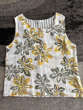 Gorgeous Linen Luv Floral Sleeveless Tank in White, Yellow & Olive Size M-L